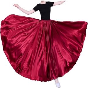 Long Maxi Dark Red Satin Dance Skirt 360 Degree Women’s Size Small Elastic Waist